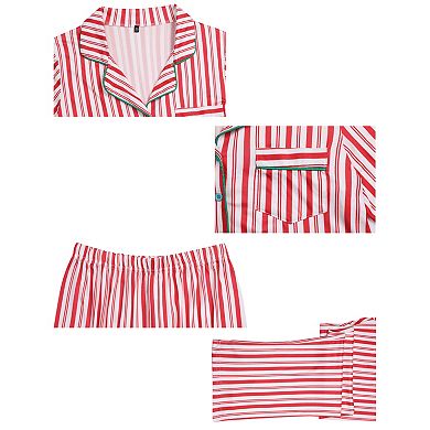 Women's Family Matching Pajamas Sets Striped Notch Collar Button Down Long Sleeve Top and Pants