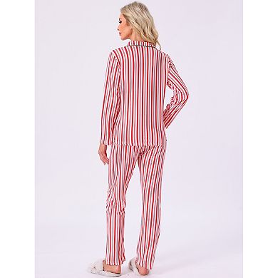 Women's Family Matching Pajamas Sets Striped Notch Collar Button Down Long Sleeve Top and Pants