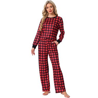 Women's Family Matching Pajama Sets Buffalo Long Sleeve Top and Pants with Pockets 2 pc Sleepwear