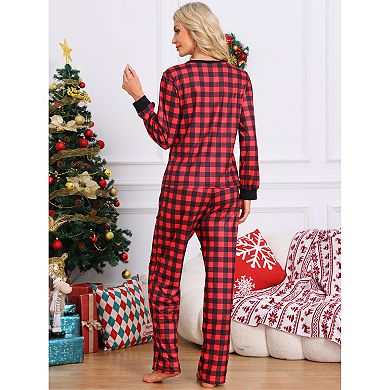 Women's Family Matching Pajama Sets Buffalo Long Sleeve Top and Pants with Pockets 2pc Sleepwear
