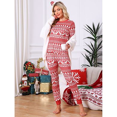 Women's Christmas Family Matching Pajama Set Elk Long Sleeve Xmas Tree Snow Sleepwear Lounge Set