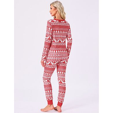 Women's Christmas Family Matching Pajama Set Elk Long Sleeve Xmas Tree Snow Sleepwear Lounge Set