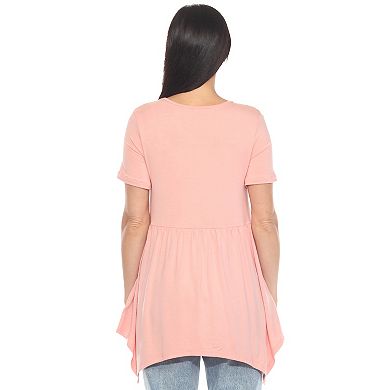 Women's Short Sleeve Shirred Front Knit Tunic Top with Pockets