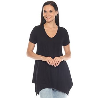 Women's Short Sleeve Shirred Front Knit Tunic Top with Pockets