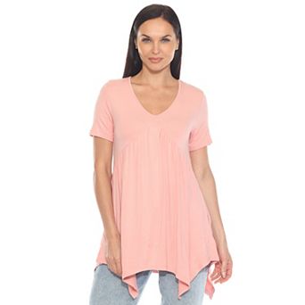 Women's Short Sleeve Shirred Front Knit Tunic Top with Pockets
