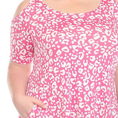 Plus Size Cold Shoulder Leopard Print Short Sleeve Tunic Top