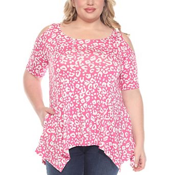 Plus Size Cold Shoulder Leopard Print Short Sleeve Tunic Top