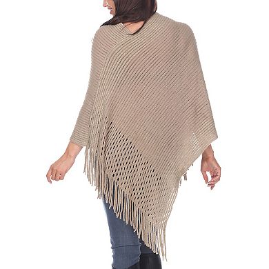 Women’s Cable Knit Poncho with Fringe Trim