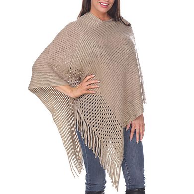 Women’s Cable Knit Poncho with Fringe Trim
