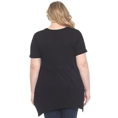 Plus Size Short Sleeve Shirred Front Knit Tunic Top with Pockets