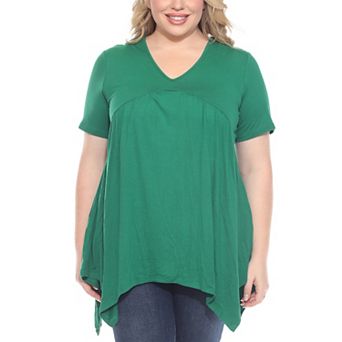 Plus Size Short Sleeve Shirred Front Knit Tunic Top with Pockets
