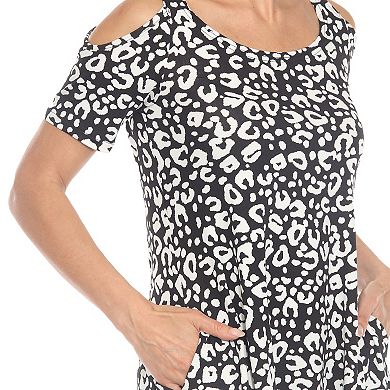Women's Cold Shoulder Leopard Print Short Sleeve Tunic Top