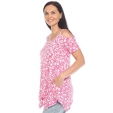 Women's Cold Shoulder Leopard Print Short Sleeve Tunic Top