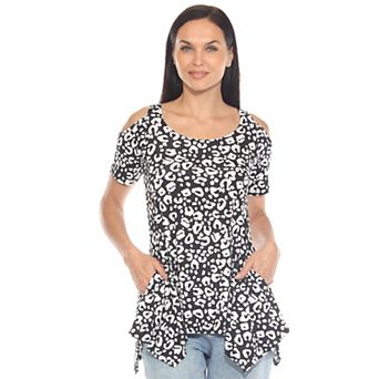 Women's Cold Shoulder Leopard Print Short Sleeve Tunic Top
