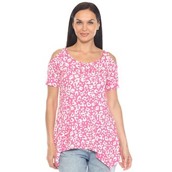 Women's Cold Shoulder Leopard Print Short Sleeve Tunic Top