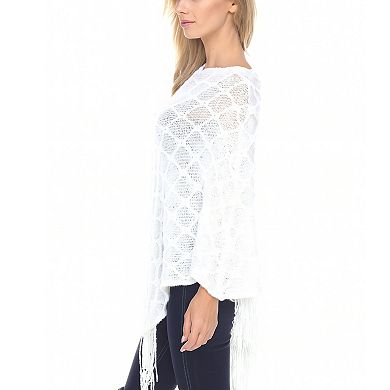 Women's Open Knit Fringe Poncho