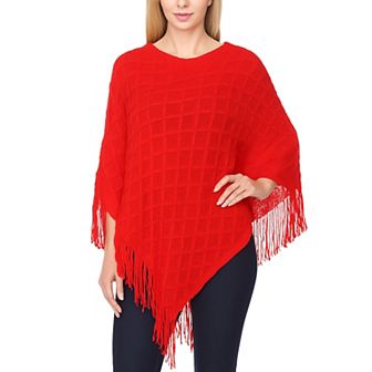 Women's Open Knit Fringe Poncho