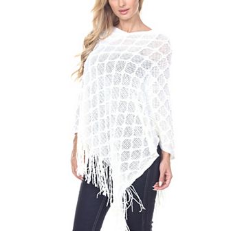 Women's Open Knit Fringe Poncho
