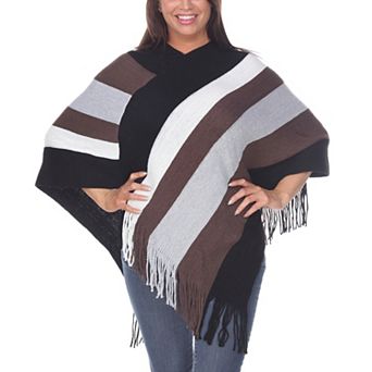 Women’s Striped Knit Fringe Poncho