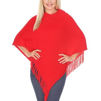 Women’s Pullover Knit Poncho with Tassel Trim