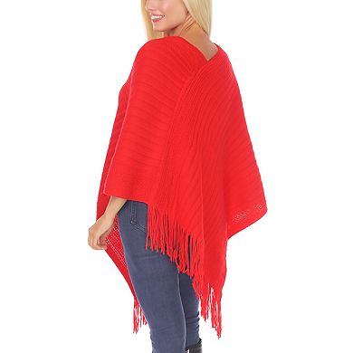 Women’s Pullover Knit Poncho with Tassel Trim
