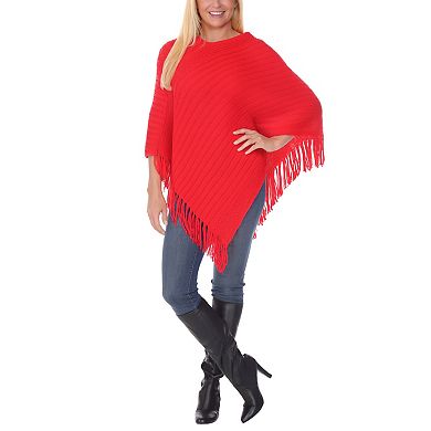 Women’s Pullover Knit Poncho with Tassel Trim
