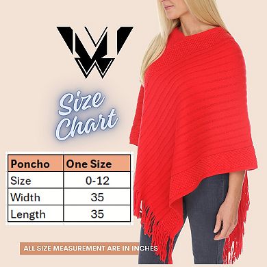Women’s Pullover Knit Poncho with Tassel Trim