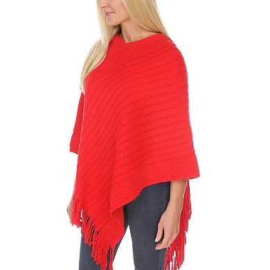 Women’s Pullover Knit Poncho with Tassel Trim