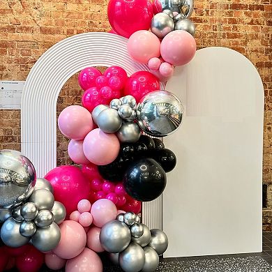 Hot Pink & Black 12” Balloons 50 pcs with Silver Confetti for Wedding & Birthday Party