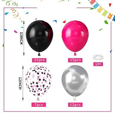 Hot Pink & Black 12” Balloons 50 pcs with Silver Confetti for Wedding & Birthday Party