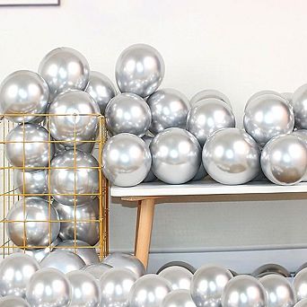 Metallic Chrome Balloons Thick Silver Helium Balloons 100 pc 12" for Wedding or Party Decor