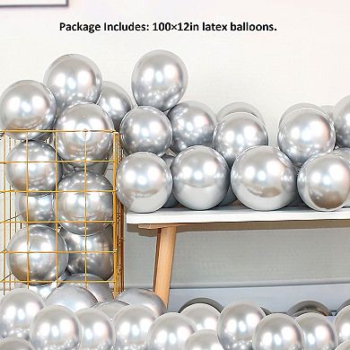 Metallic Chrome Balloons Thick Silver Helium Balloons 100pcs 12" for Wedding or Party Decor