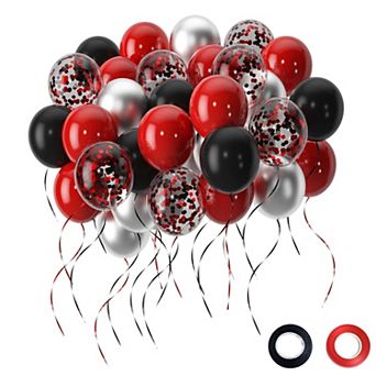 Black & Red Balloon Garland Kit, Confetti Balloons 50 pc for Birthday, Party & Celebration Decor