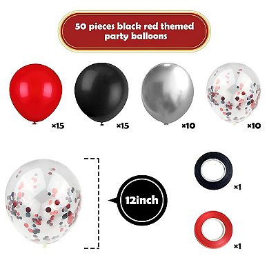 Black & Red Balloon Garland Kit, Confetti Balloons 50pcs for Birthday, Party & Celebration Decor