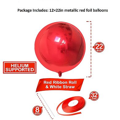 Metallic Red 4D Sphere Balloons, Red Foil for Christmas & Party Decorations