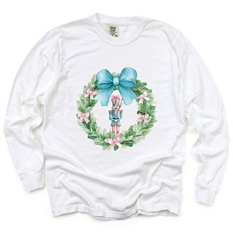 Nutcracker Wreath Coquette - Women's Garment Dyed Long Sleeve Graphic T-Shirt