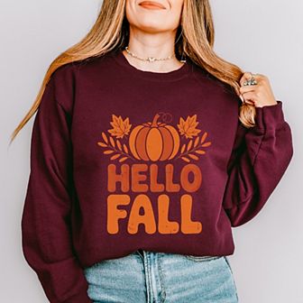 Hello Fall Pumpkin Distressed - Women's Graphic Sweatshirt