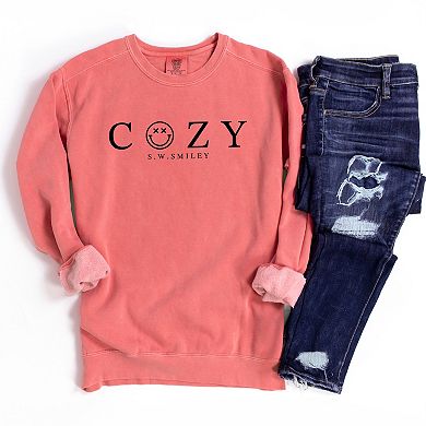 S.W.Smiley Cozy Outline - Women's Garment Dyed Graphic Sweatshirt
