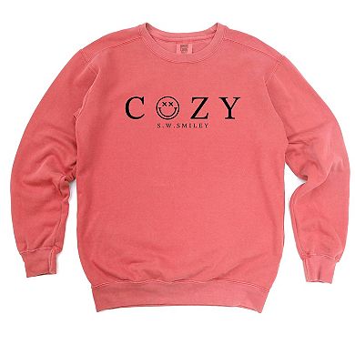 S.W.Smiley Cozy Outline - Women's Garment Dyed Graphic Sweatshirt
