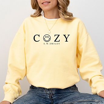 S.W.Smiley Cozy Outline - Women's Garment Dyed Graphic Sweatshirt