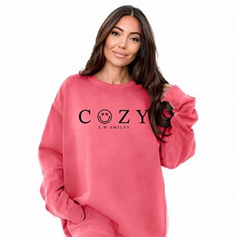 S.W.Smiley Cozy Outline - Women's Garment Dyed Graphic Sweatshirt