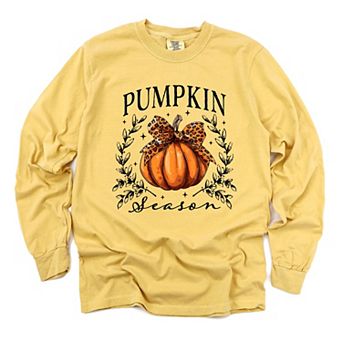 Pumpkin Season Leopard Bow - Women's Garment Dyed Long Sleeve Graphic T-Shirt