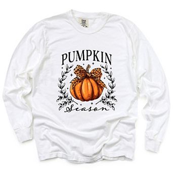 Pumpkin Season Leopard Bow - Women's Garment Dyed Long Sleeve Graphic T-Shirt