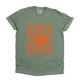 Pumpkin Checkered Distressed - Women's Garment Dyed Graphic T-Shirt