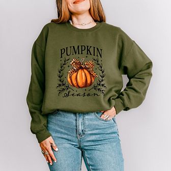 Pumpkin Season Leopard Bow - Women's Graphic Sweatshirt