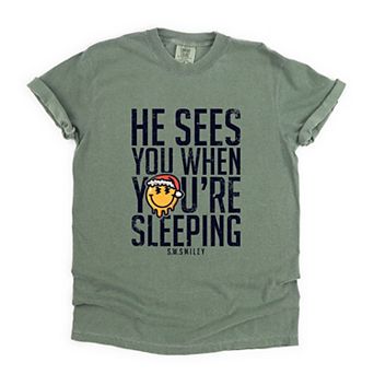 S.W.Smiley He Sees You When You're Sleeping - Women's Garment Dyed Graphic T-Shirt