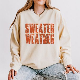 Sweater Weather Block Distressed - Women's Lightweight Garment Dyed Sweatshirt