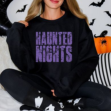 Haunted Nights Block Distressed - Women's Graphic Sweatshirt