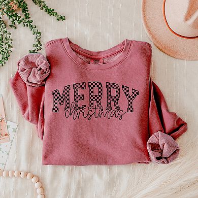 Merry Christmas Varsity Checkered - Lightweight Garment Dyed Sweatshirt
