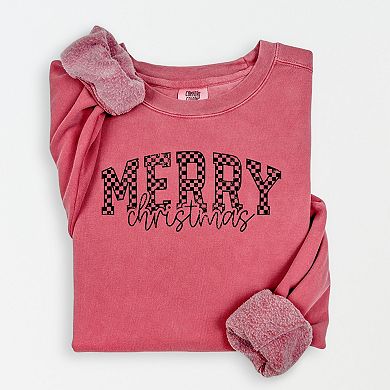Merry Christmas Varsity Checkered - Lightweight Garment Dyed Sweatshirt